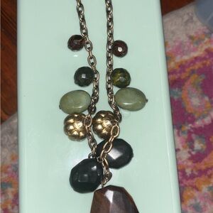 Black and Green Nature-Inspired Necklace with Multi-Strand Design